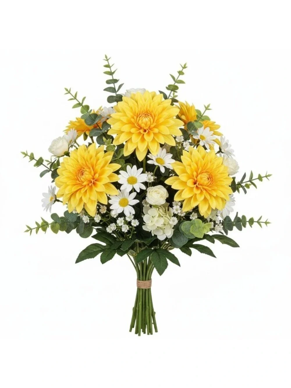 Yellow Dahlia Stem Faux Flower 24 Inch 5 Inch Bloom Bright Yellow Artificial